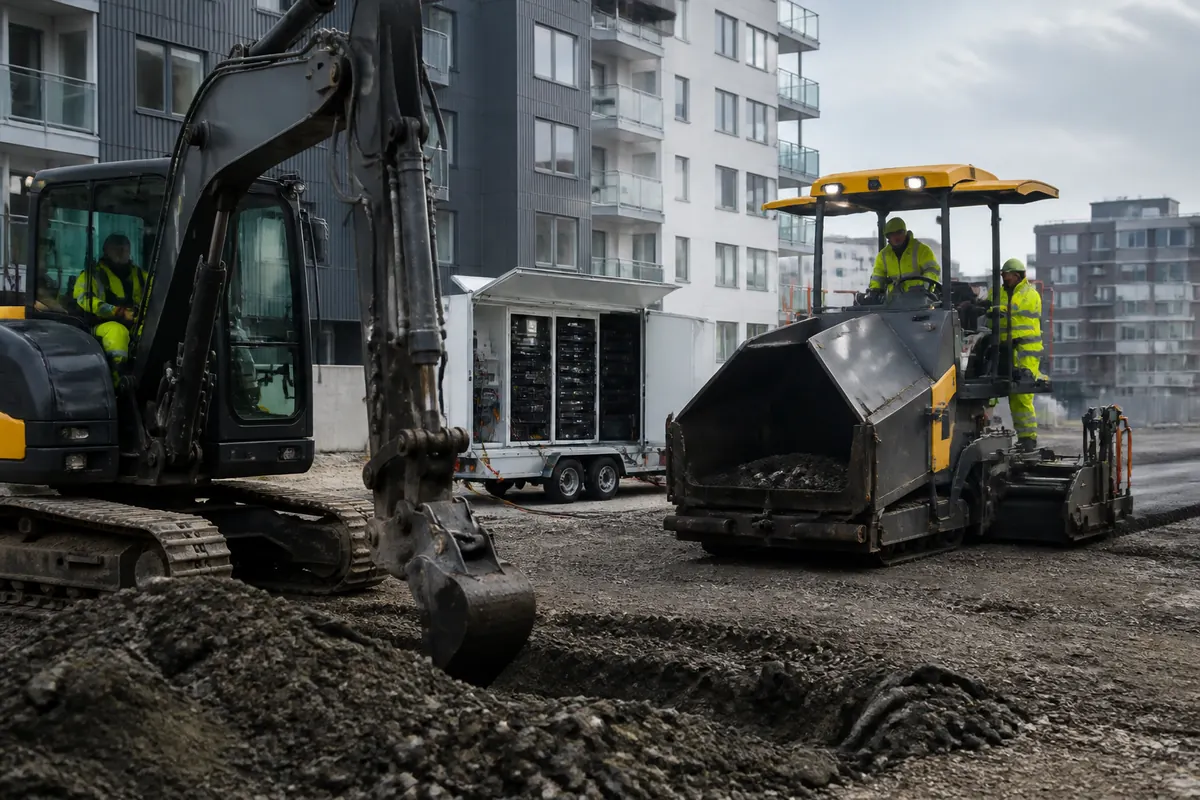 Strabag testar elektriska byggmaskiner och mobilt batterilager i Oberhausen